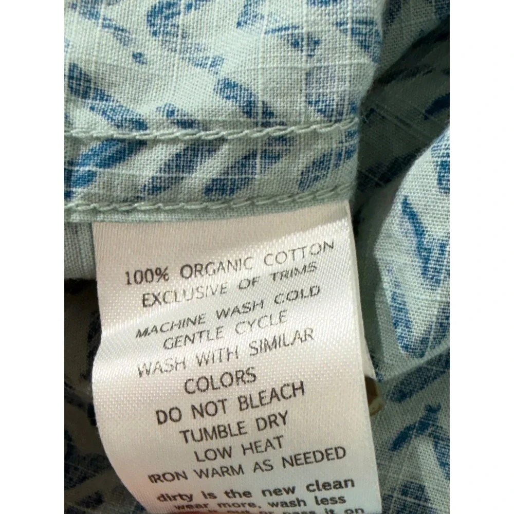 Toad&Co Button Front Camp Shirt Size Medium Teal Blue Geometric Organic Cotton - Picture 4 of 6